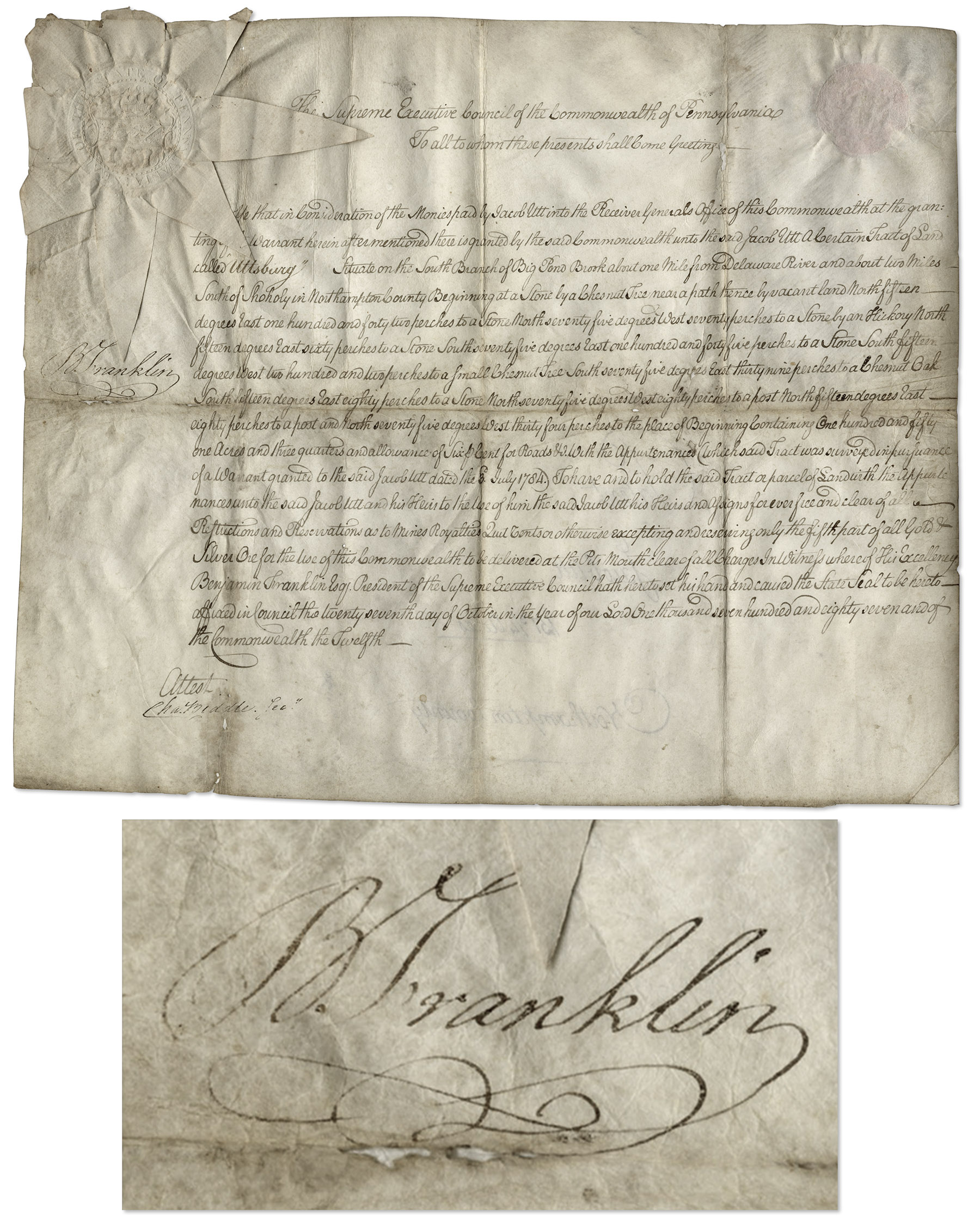Lot Detail Benjamin Franklin Signed Land Grant From 1787