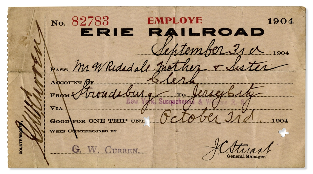 Lot Detail 1904 Erie Railroad Employee Pass