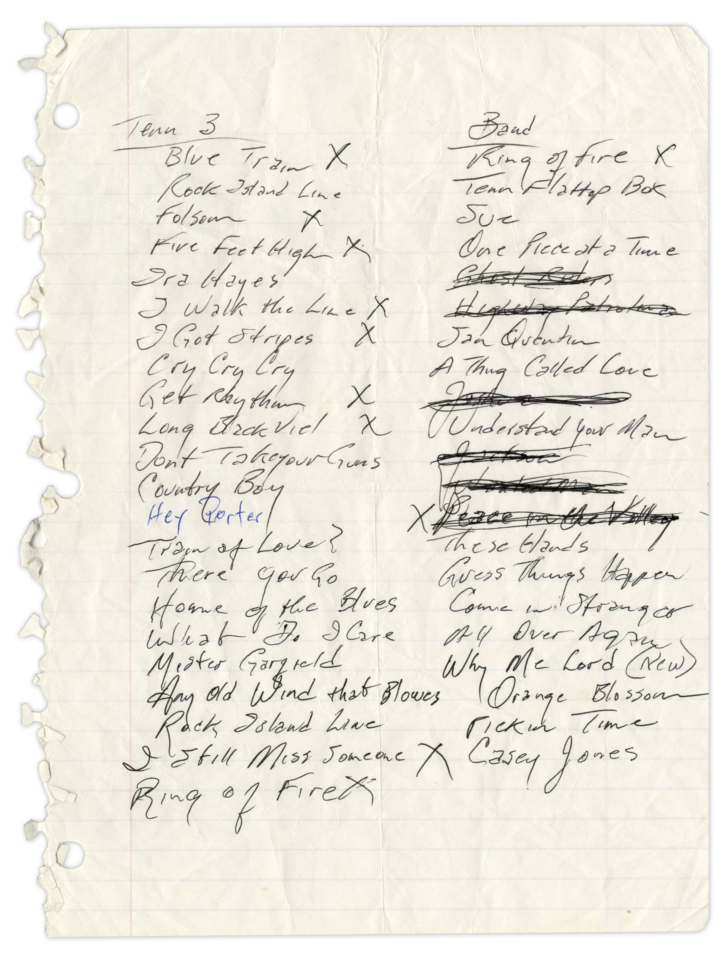 Lot Detail Johnny Cash Handwritten Set List from Mid 1990s Includes ''Ring of Fire'', ''I