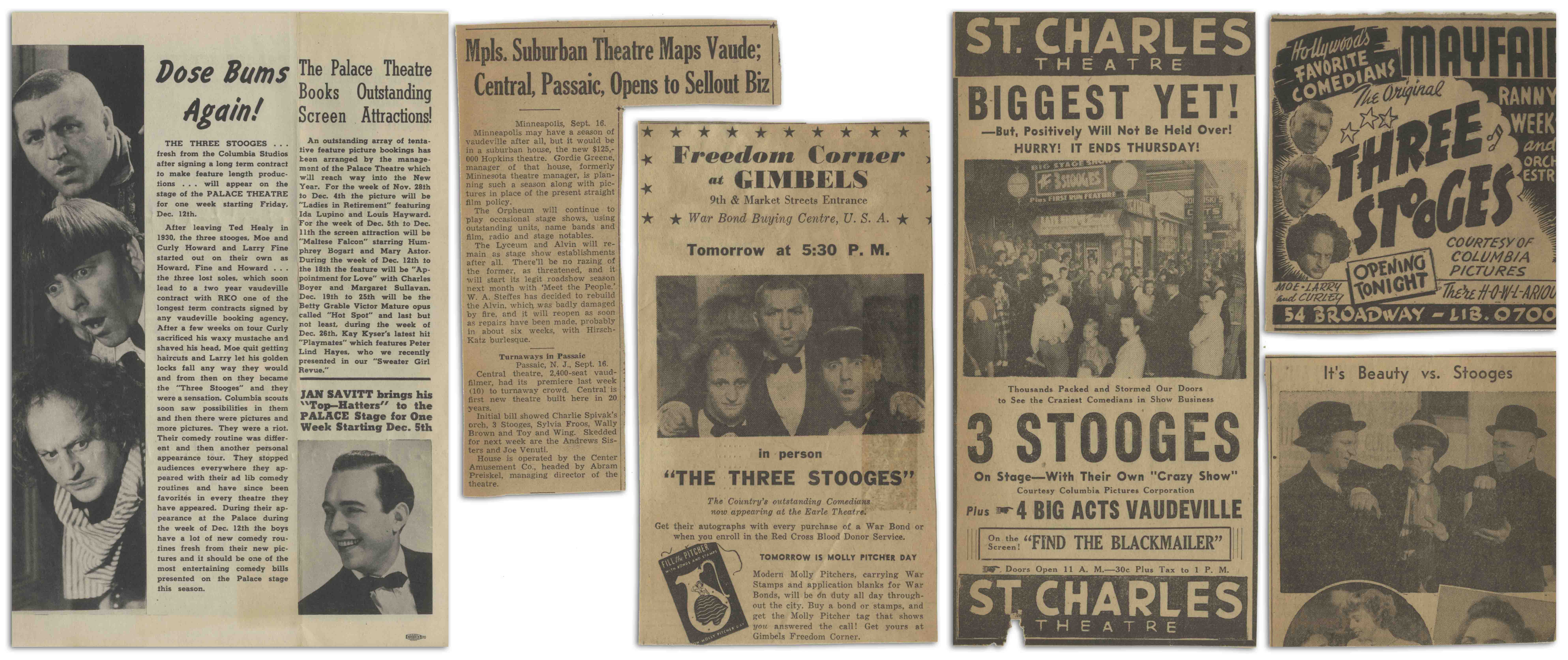 Lot Detail Approximately 80 of Moe Howard's Newspaper Clippings From