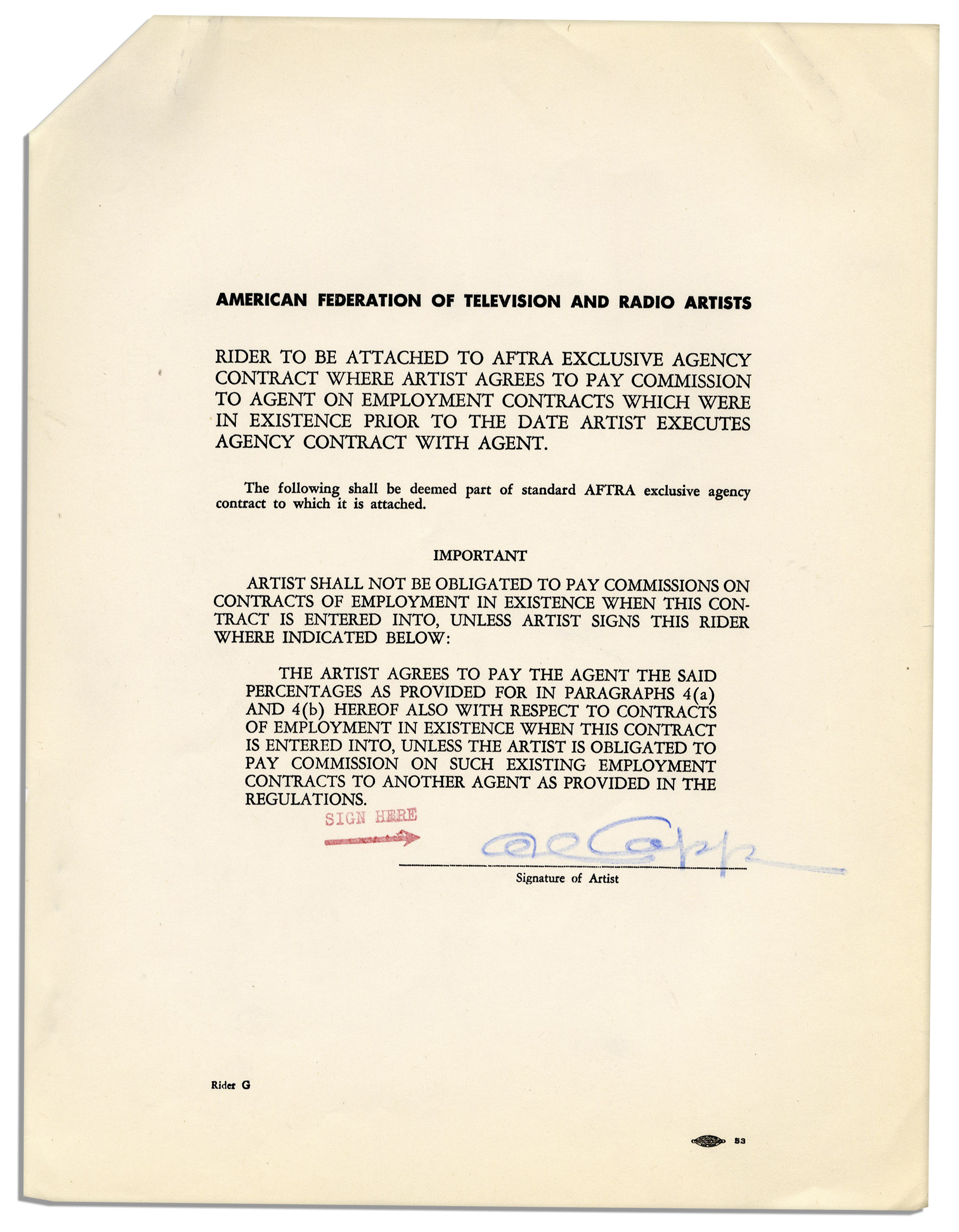 Lot Detail Three William Morris Agency Contracts, Each Signed Several