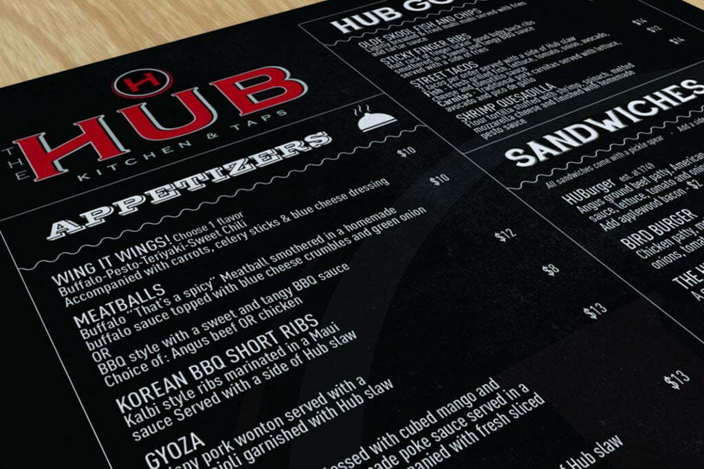The Hub Restaurant Menu Design Nate Wren Design