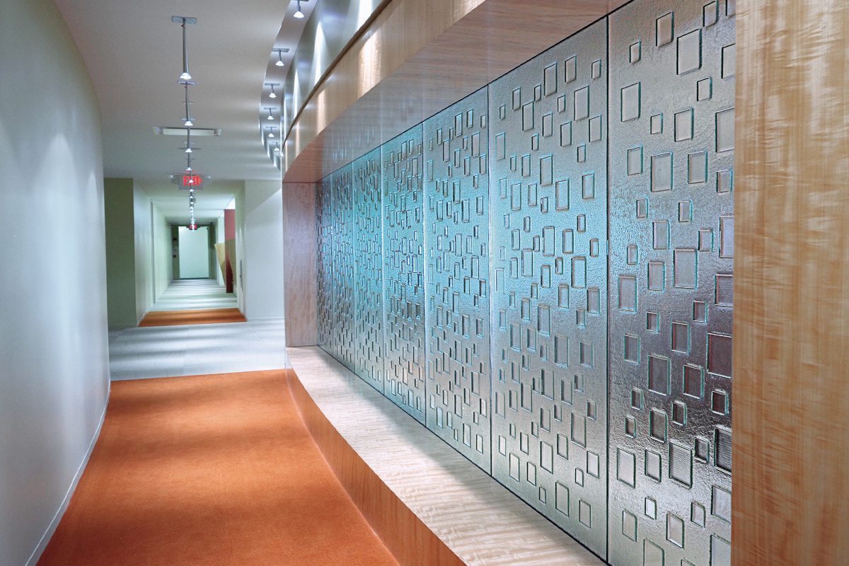 Box Packaging Textured Glass Wall by Nathan Allan Glass Studios