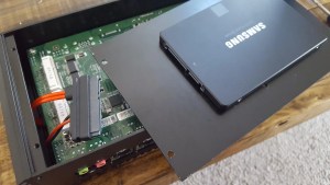 The SSD mounts to the underside of the base