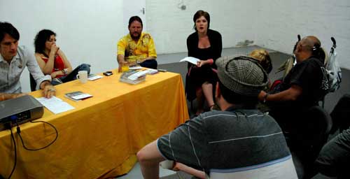 panel on spaces for emerging artists. clockwise from left: Storm Janse van Rensburg, Koulla Xinisteris, Gordon Froud, Bronwyn Lace, Dound Anwar Jahanageer, Nathaniel Stern