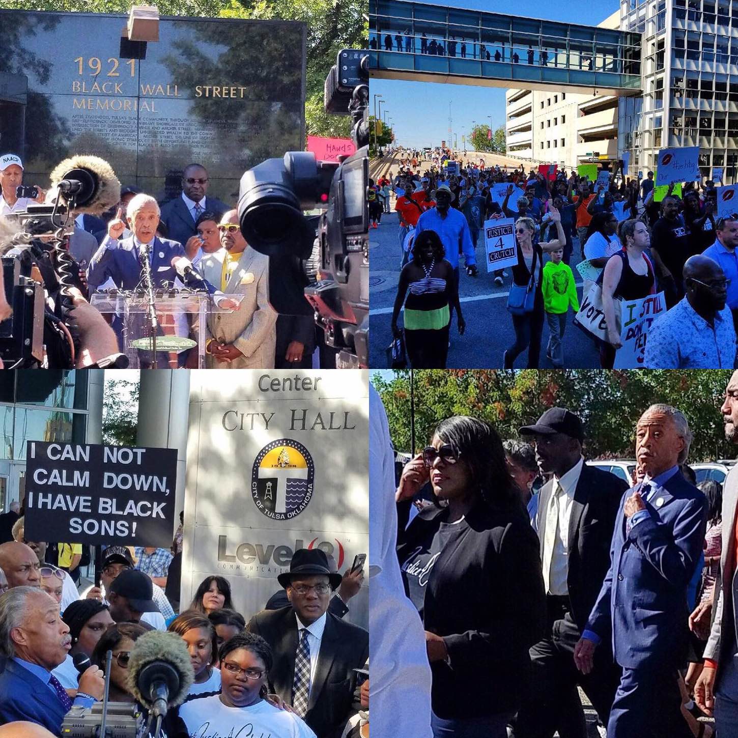 Rev Al Sharpton speaking at the site of the Black Wall St. Memorial