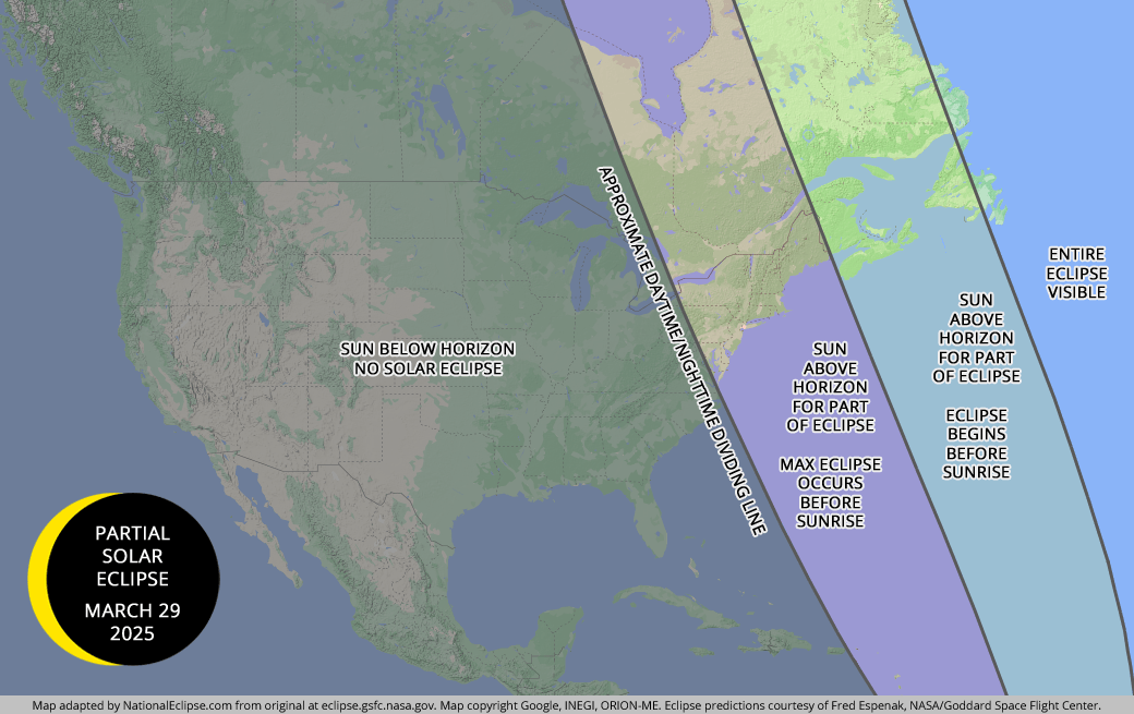2025 Partial Solar Eclipse Maps for the U.S., Canada, and Europe