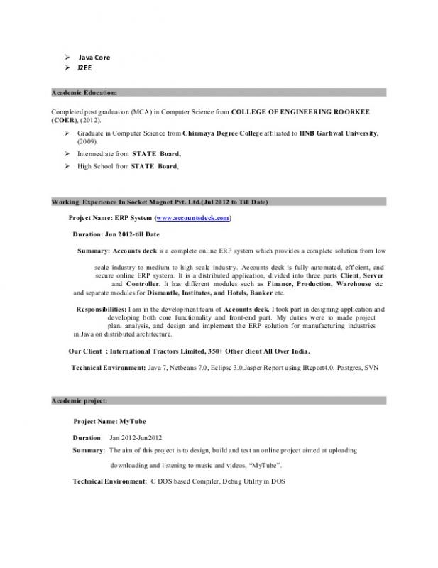 Java Developer Resume Template Business