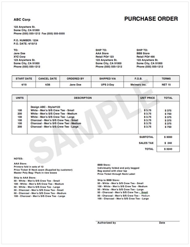 Purchase Order Form Template Business