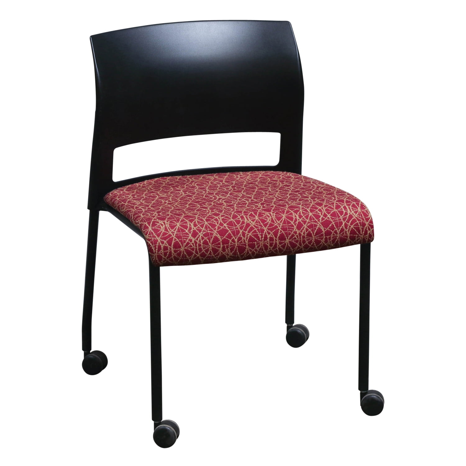 Steelcase Move Used Mobile Stack Chair, Red w Gold Pattern National