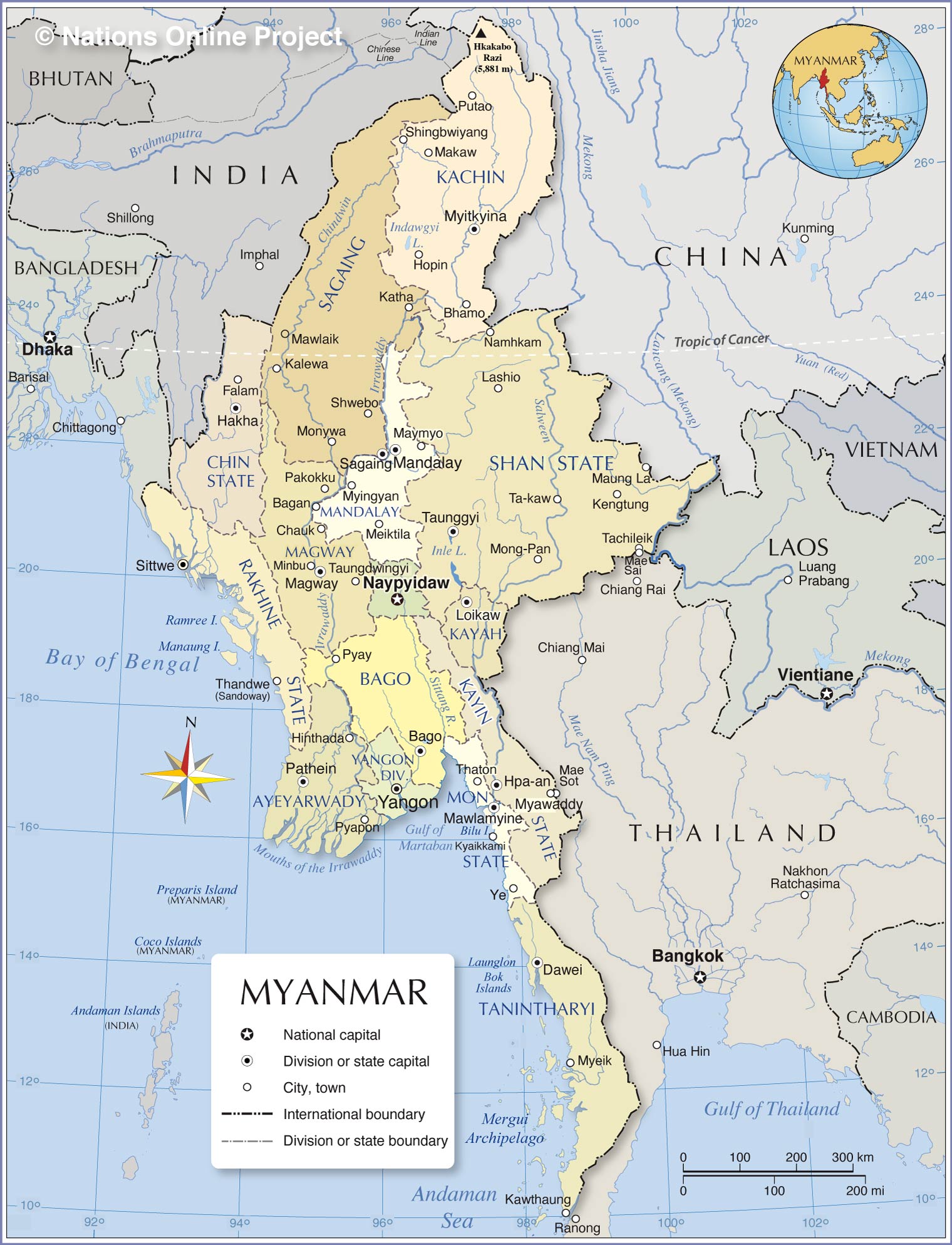 Administrative Map of Myanmar Nations Online Project