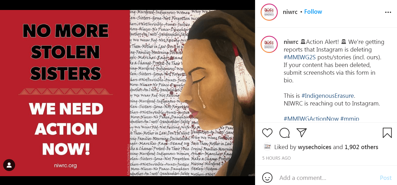 MMIWG Posts Removed from Instagram on Missing and Murdered Indigenous