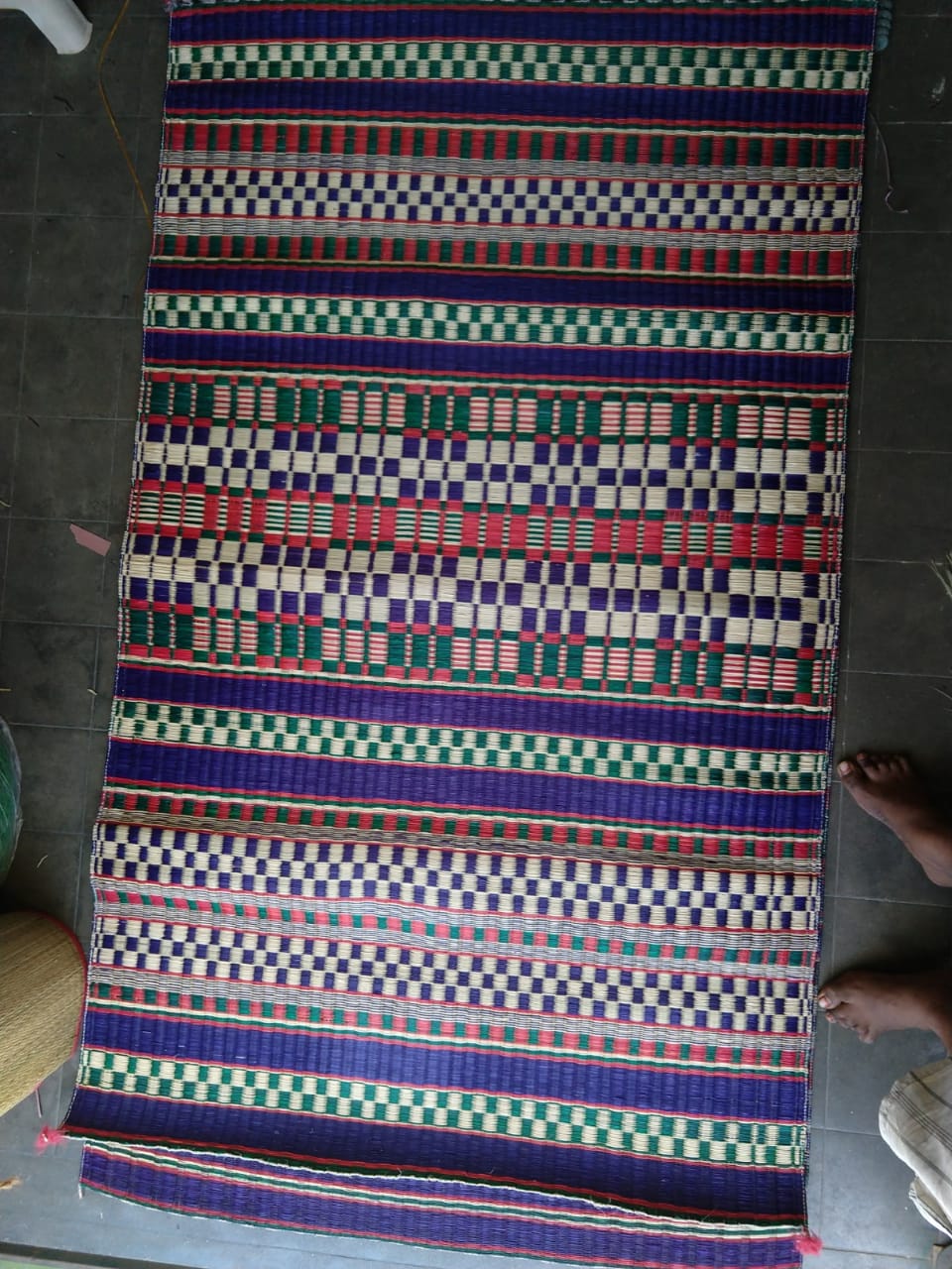 Aloevera fibre threaded handwoven Designed Korai grass mat Native Things