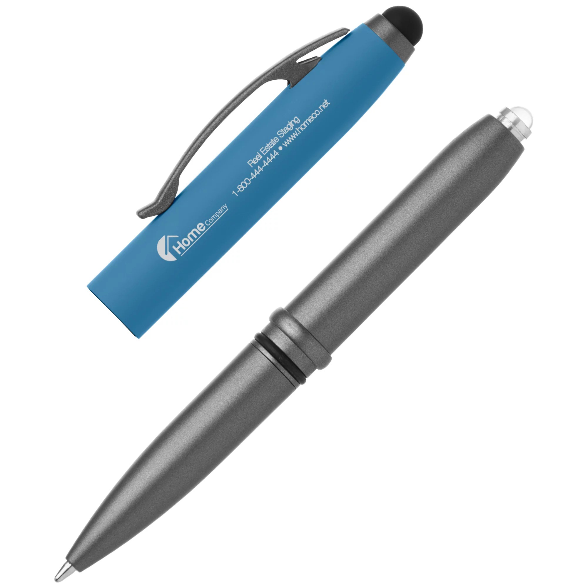Promotional Soft Touch Sky Light Stylus Pen with Gunmetal Trim