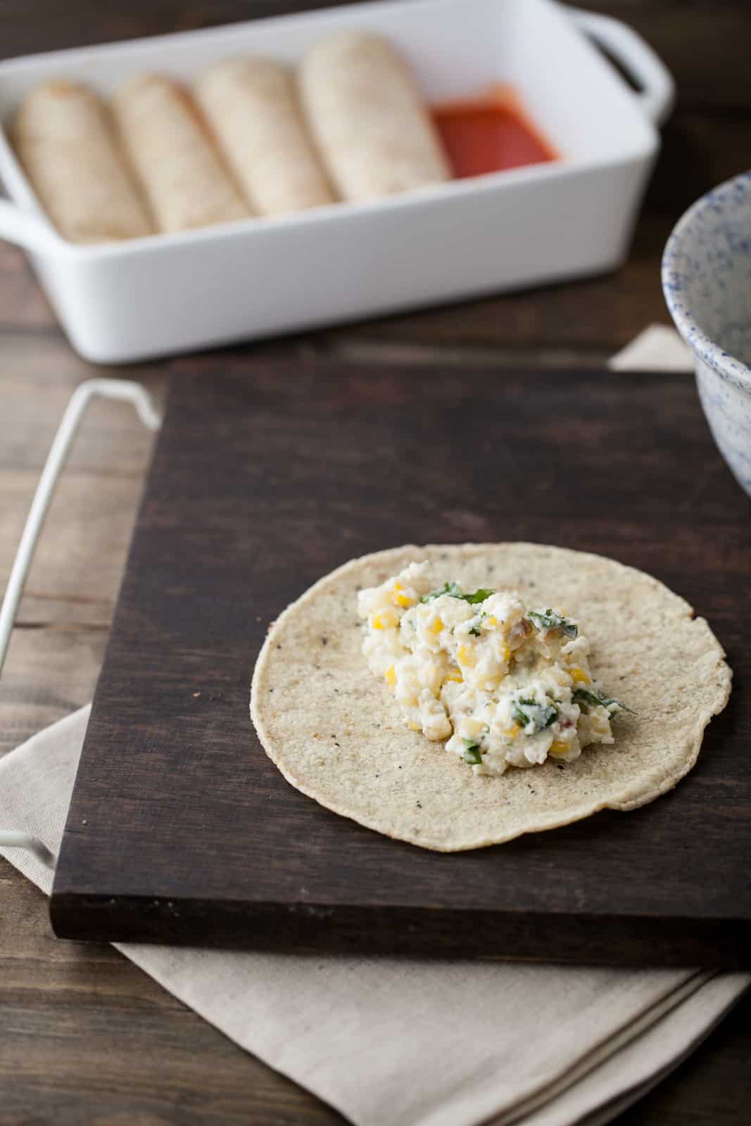 Roasted Corn and Ricotta Enchiladas with Chipotle Tomato Sauce