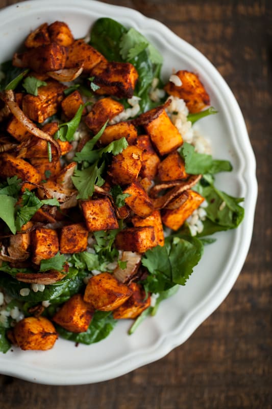 Roasted Sweet Potato, Spinach, and Grain Salad Naturally Ella