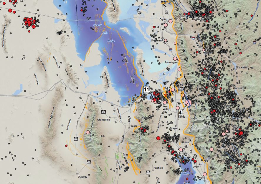 Over 160 Years of Utah Earthquakes and State Faults Mapped Utah