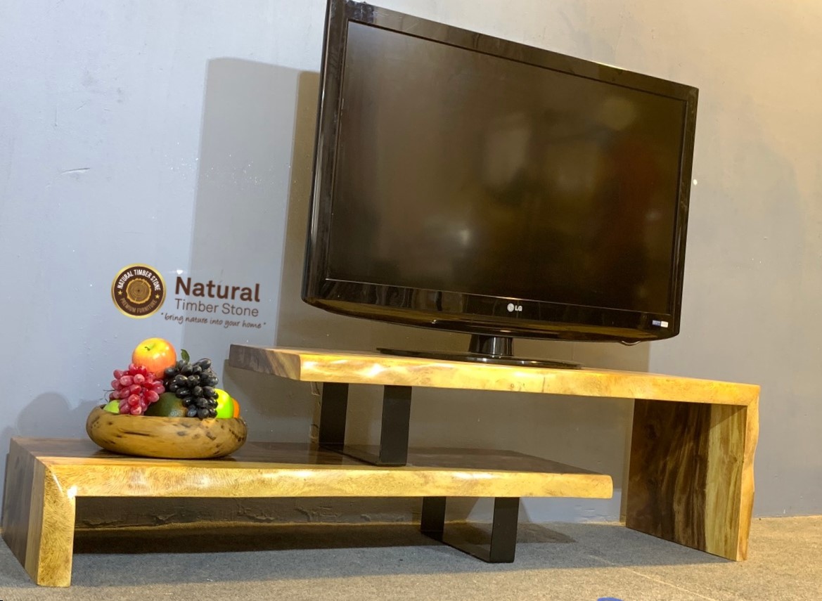 FLEXILE01 Live Edge TV Stand Natural Timber Stone