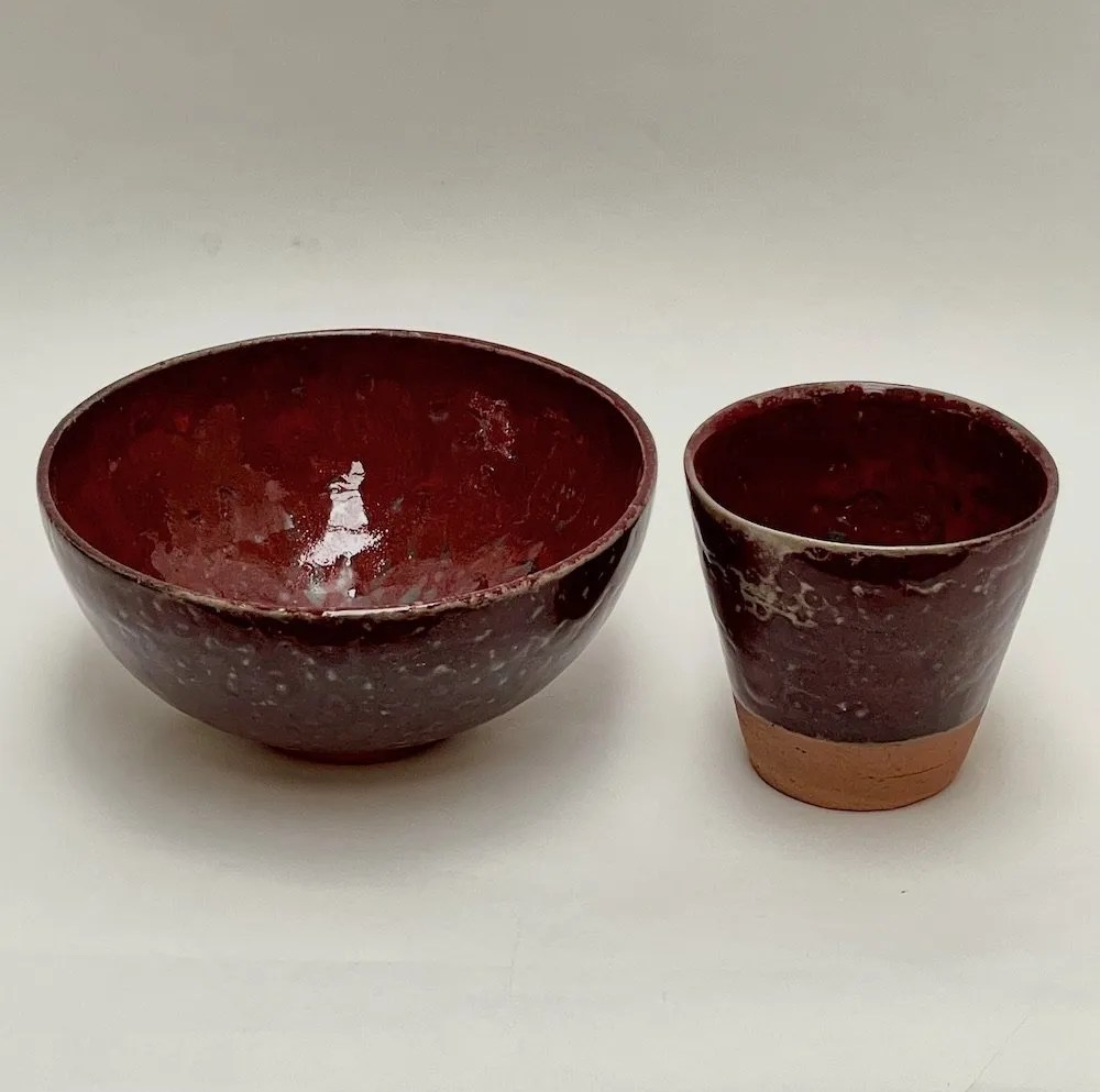 Rustic Red on Terracotta bowl and cup set (2 pieces) no handle