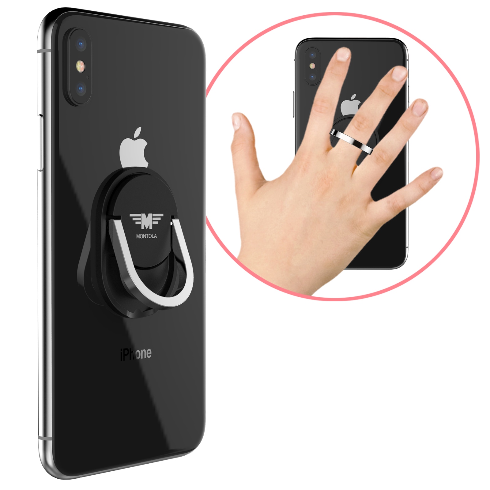 360° Handy Ring HALTERUNG schwarz flach Finger Halter drehbar Handy