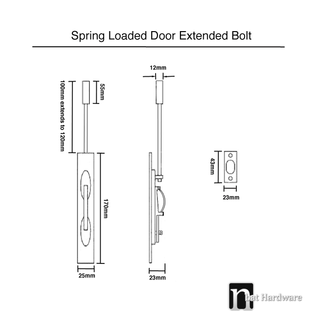 Spring Loaded Door Flush Bolt Extended Rod nBat Hardware