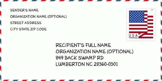 ZIP Code 5 28360 LUMBERTON, NC North Carolina United States ZIP Code 5 Plus 4 ️