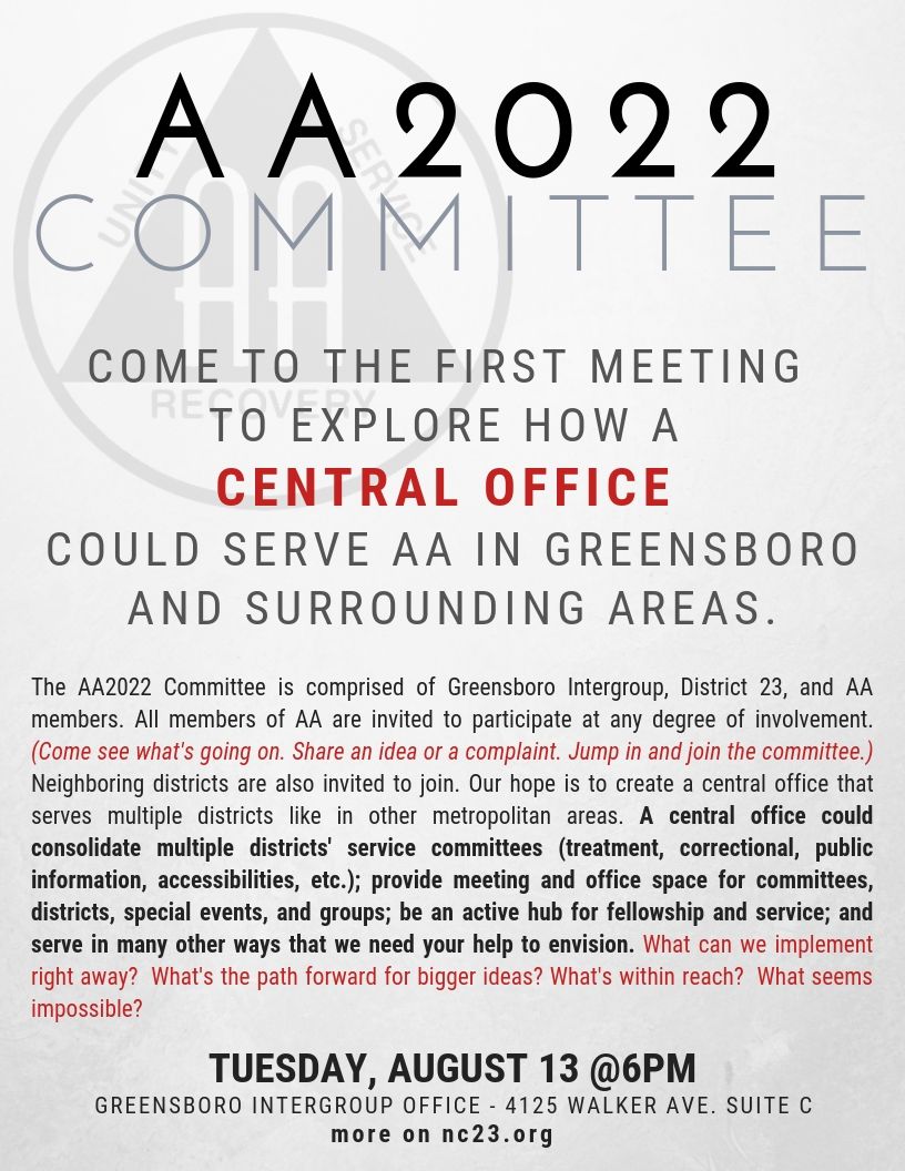 AA2022 Committee Meeting Alcoholics Anonymous Greensboro