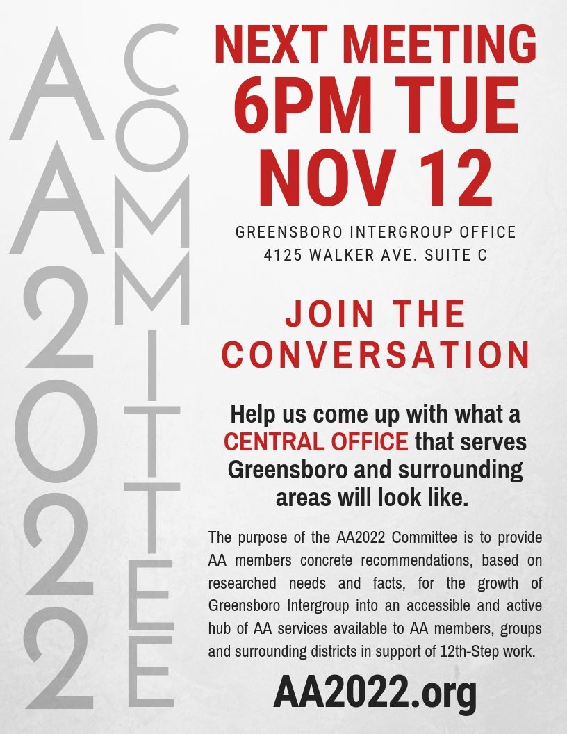 AA2022 Committee Meeting Alcoholics Anonymous Greensboro