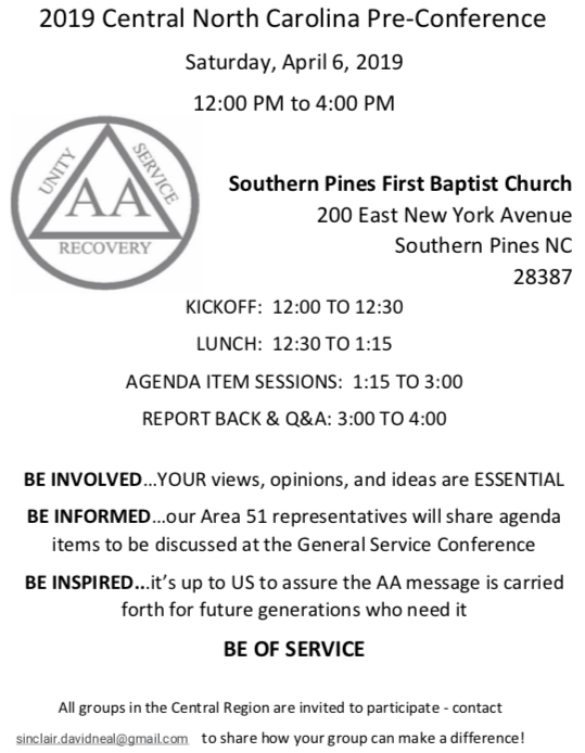 2019 Central PreConference An Event for ALL AA Members Alcoholics