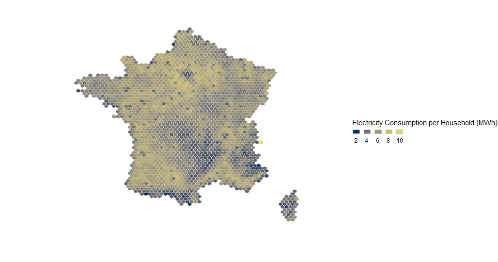Creating an hex map of France electricity consumption Rbloggers