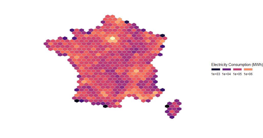 Creating an hex map of France electricity consumption Rbloggers