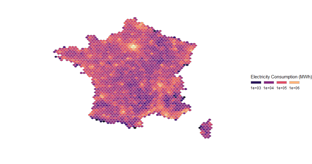 Creating an hex map of France electricity consumption Rbloggers