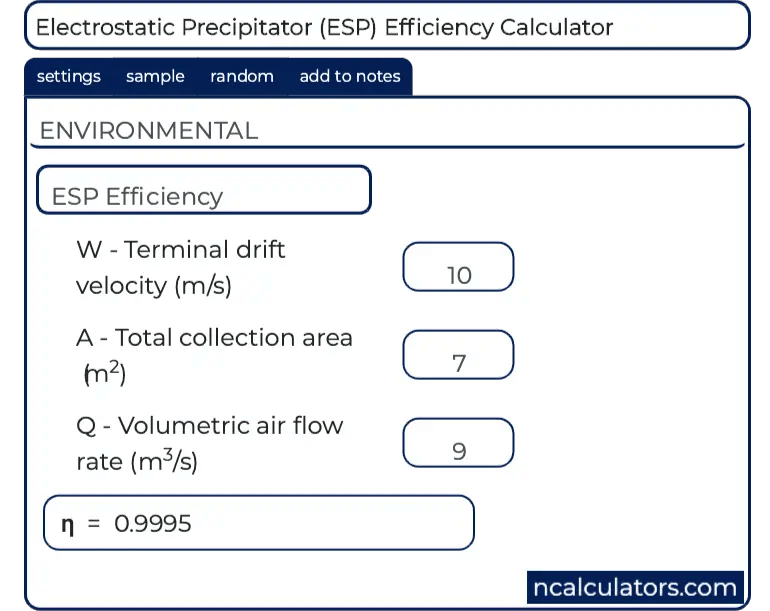 Electrostatic Precipitator Efficiency Calculator