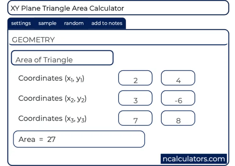 Triangle Area Calculator by Given 3 Points