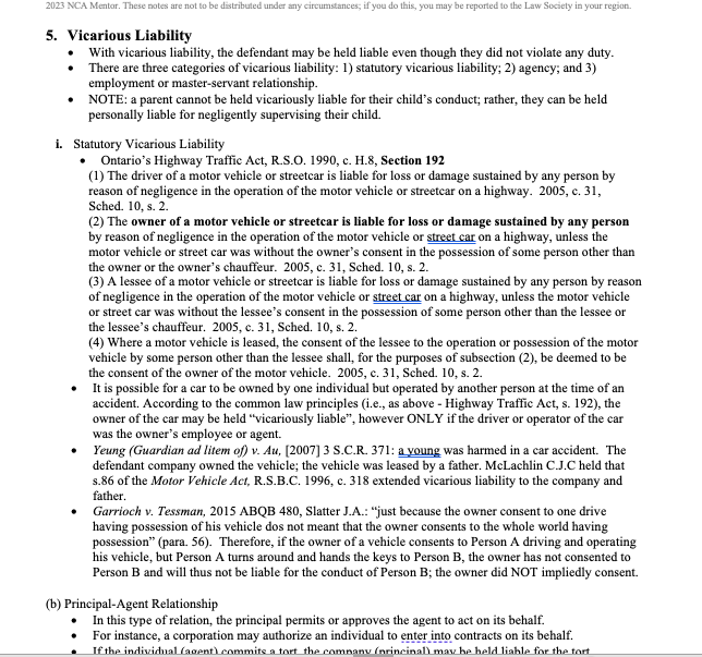 Tort Law Package (150) NCA Notes™ Premier NCA, Bar Prep Notes