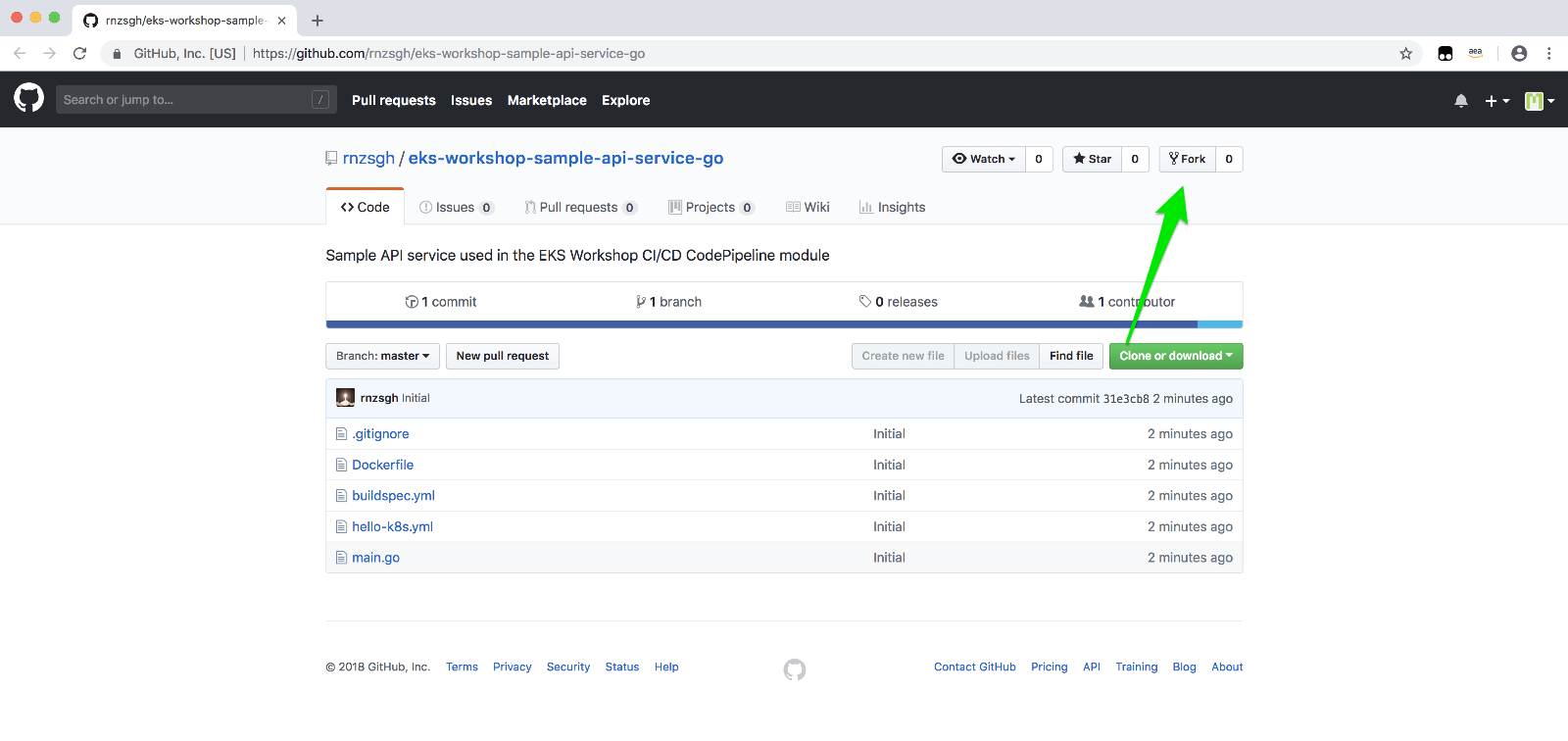 Fork Sample Repository Amazon EKS