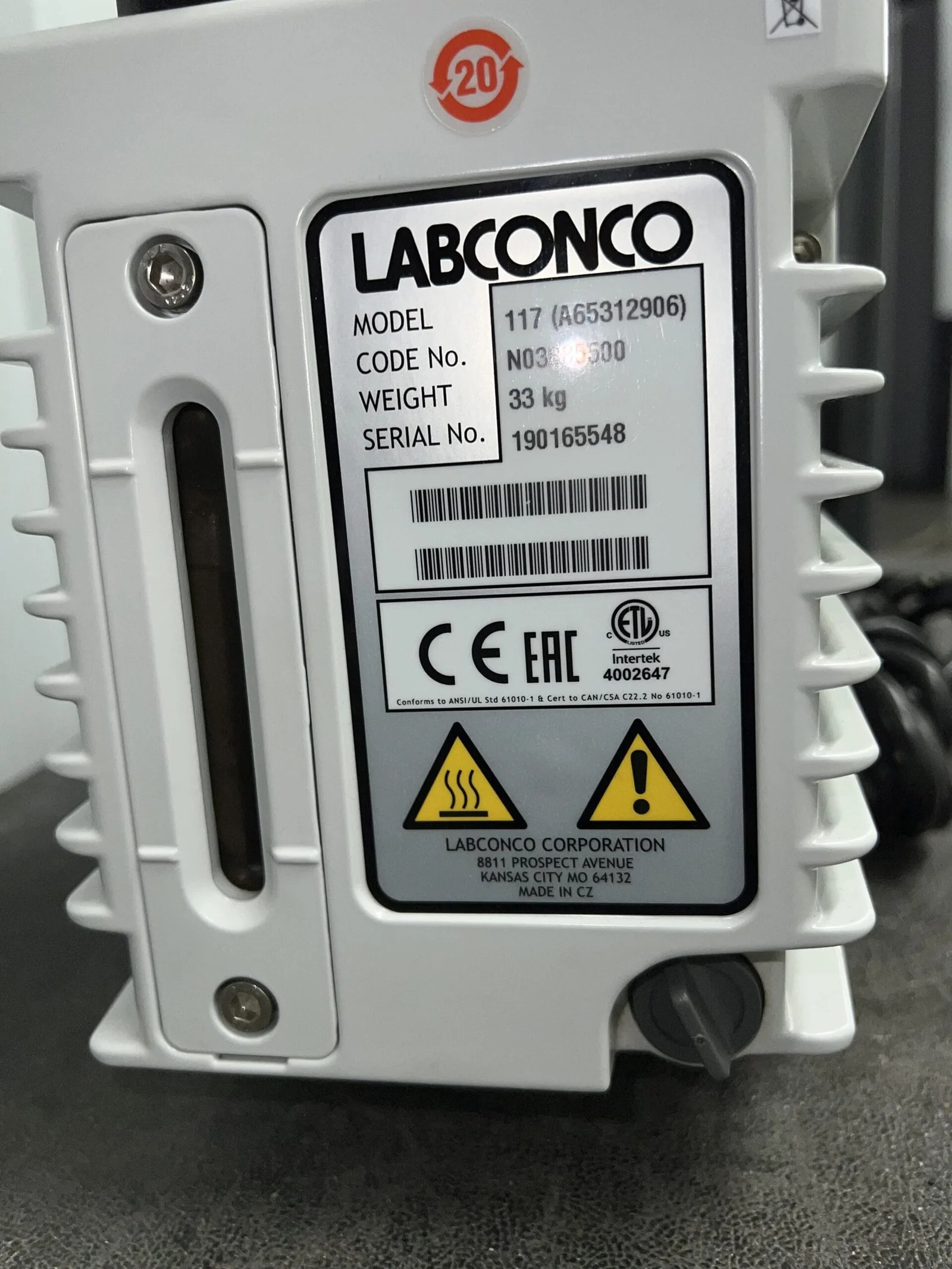 Labconco Vacuum Pump 117 with Filter NCC MedTech