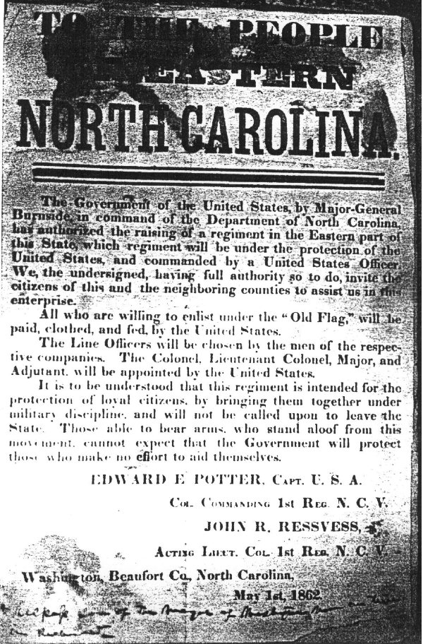 Recruiting Poster for the 1st & 2nd NC Union Volunteers
