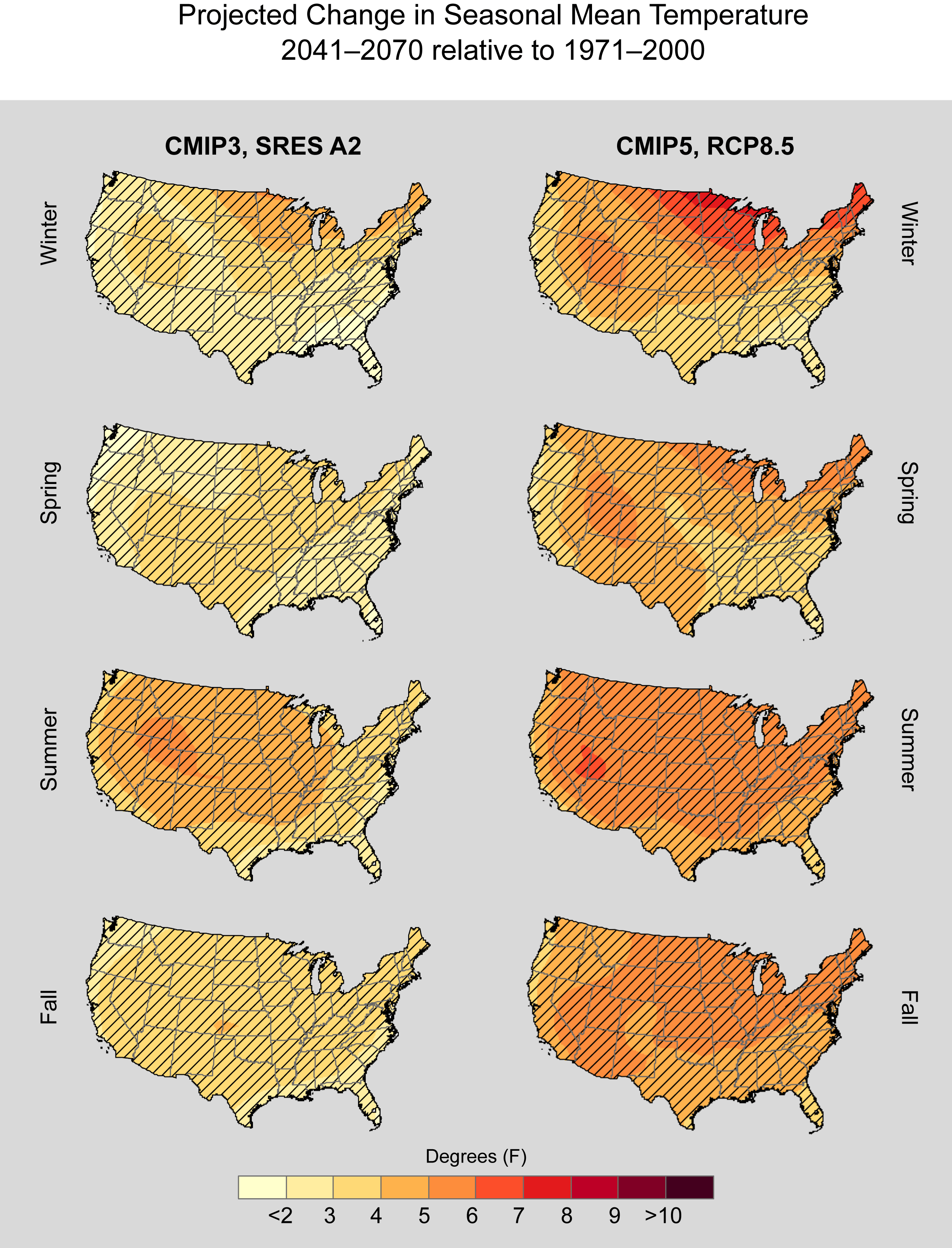 Projected Change in Seasonal Mean Temperature; 20412070 relative to 19712000 North Carolina