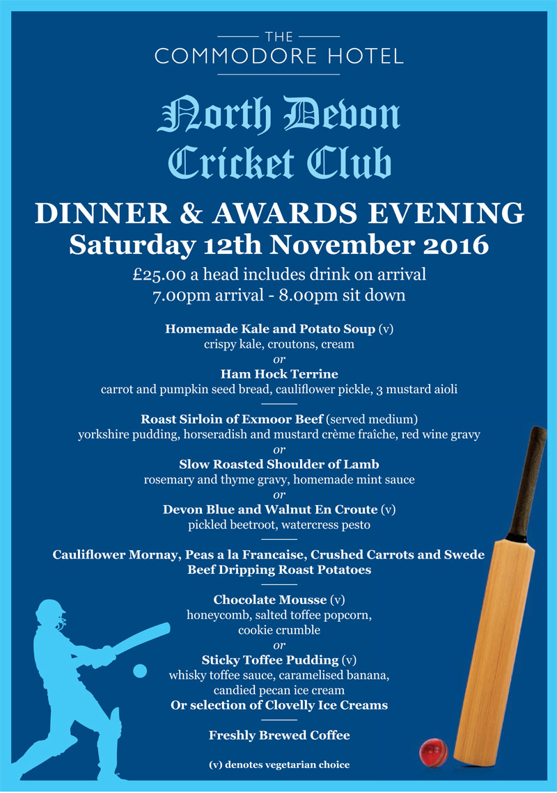 Annual Dinner & Awards Evening 2016 North Devon Cricket Club