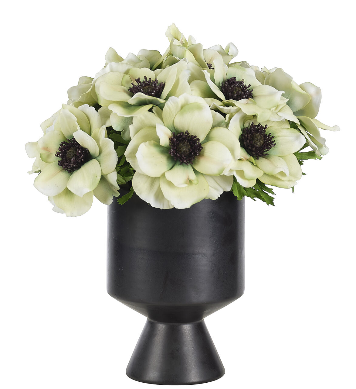 Anemone, Green, in Black Ceramic VaseFaux Arrangement, 12" NDI