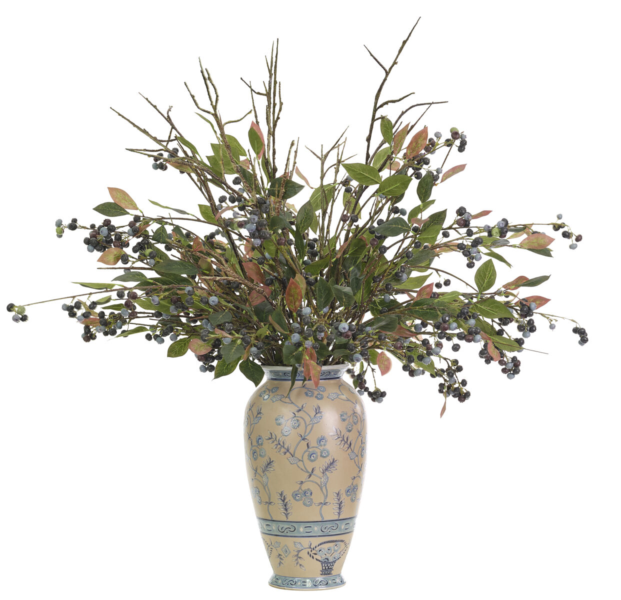 FINAL SALE Blueberry Branch, Ceramic VaseFaux Arrangement, 38" NDI
