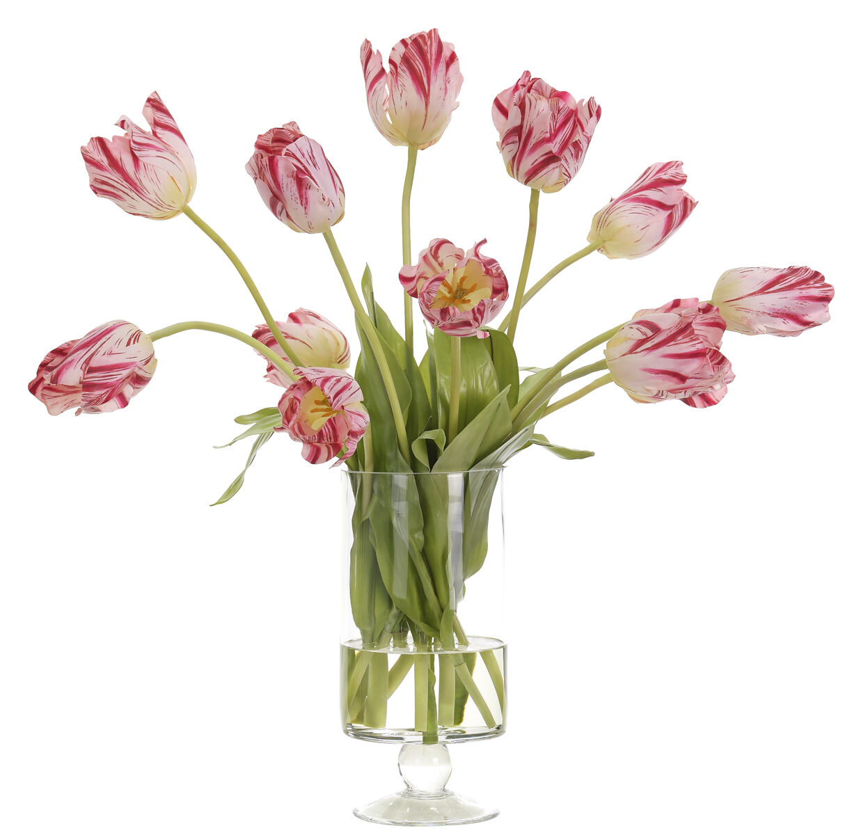 FINAL SALE Tulip, Red White, Glass Pedestal VaseFaux Watergarden, 26" NDI