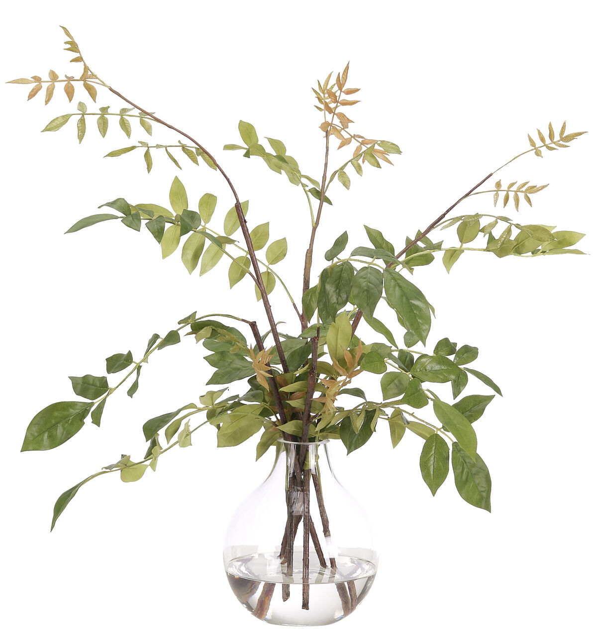 Wisteria Leaf Branch, Glass Vase,Faux Watergarden, 23" NDI