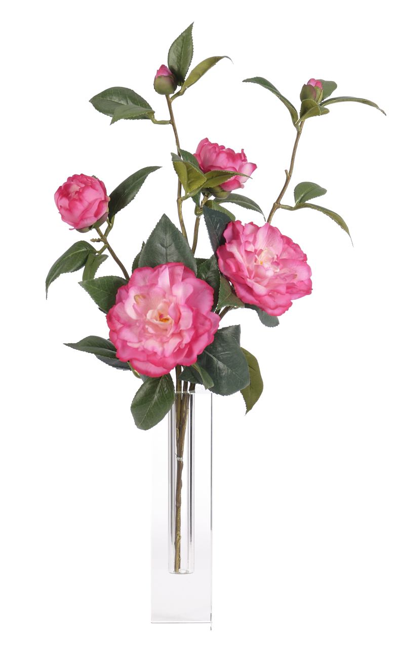 Camellia, Beauty, Drop InCrystal Block Vase, Faux Florals, 21" NDI