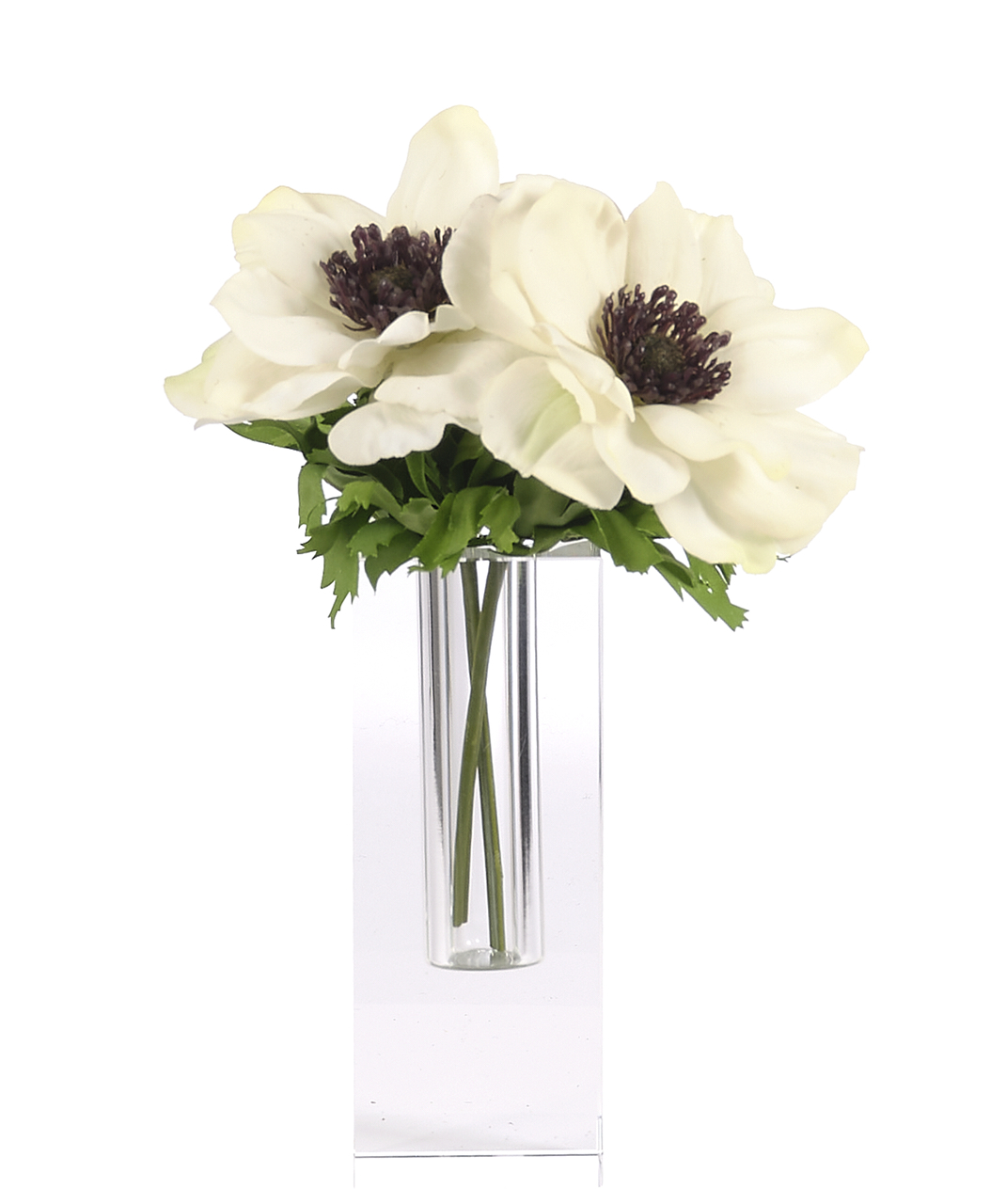 Anemone, White, Drop In, Glass Vase, Faux Florals, 9" NDI