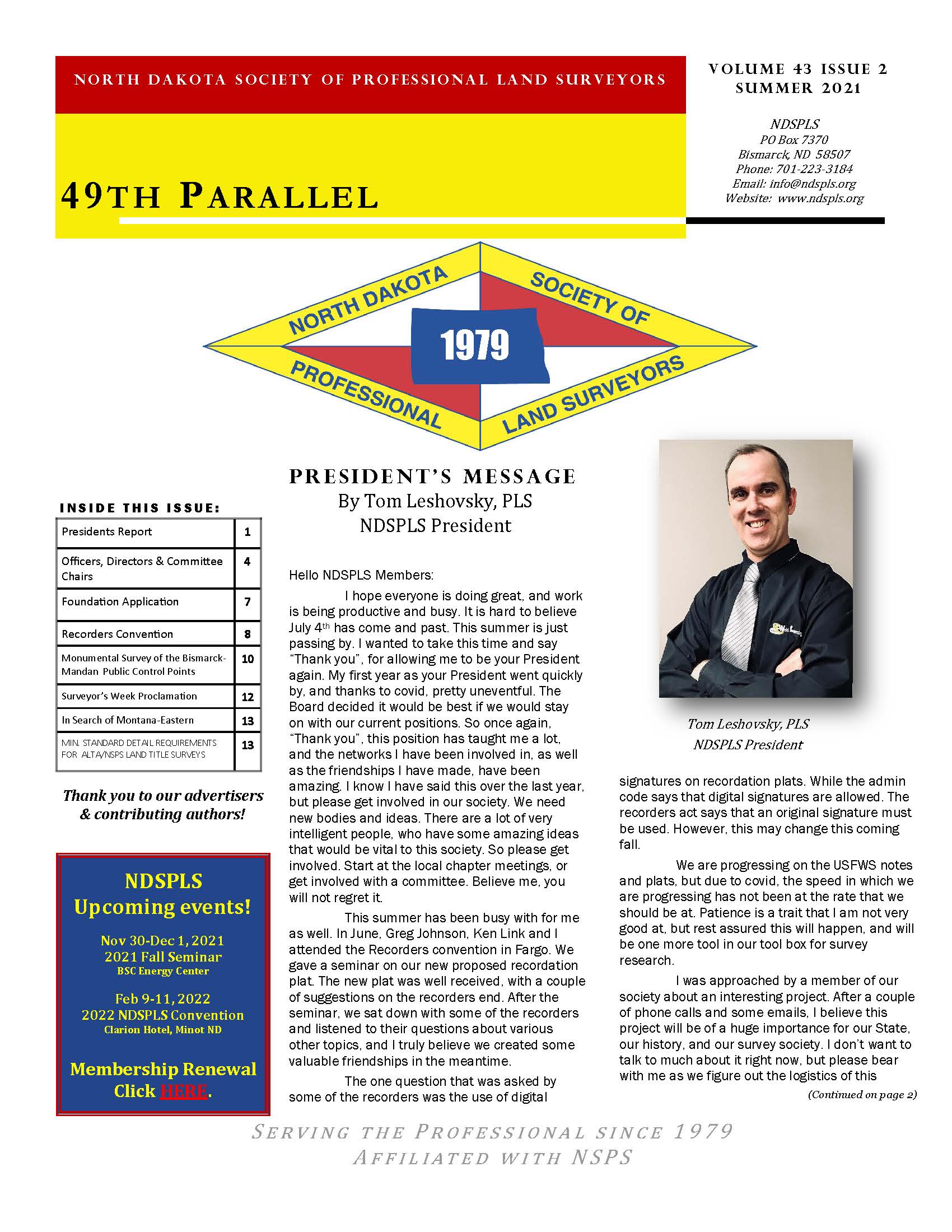 49th Parallel North Dakota Society of Professional Land Surveyors
