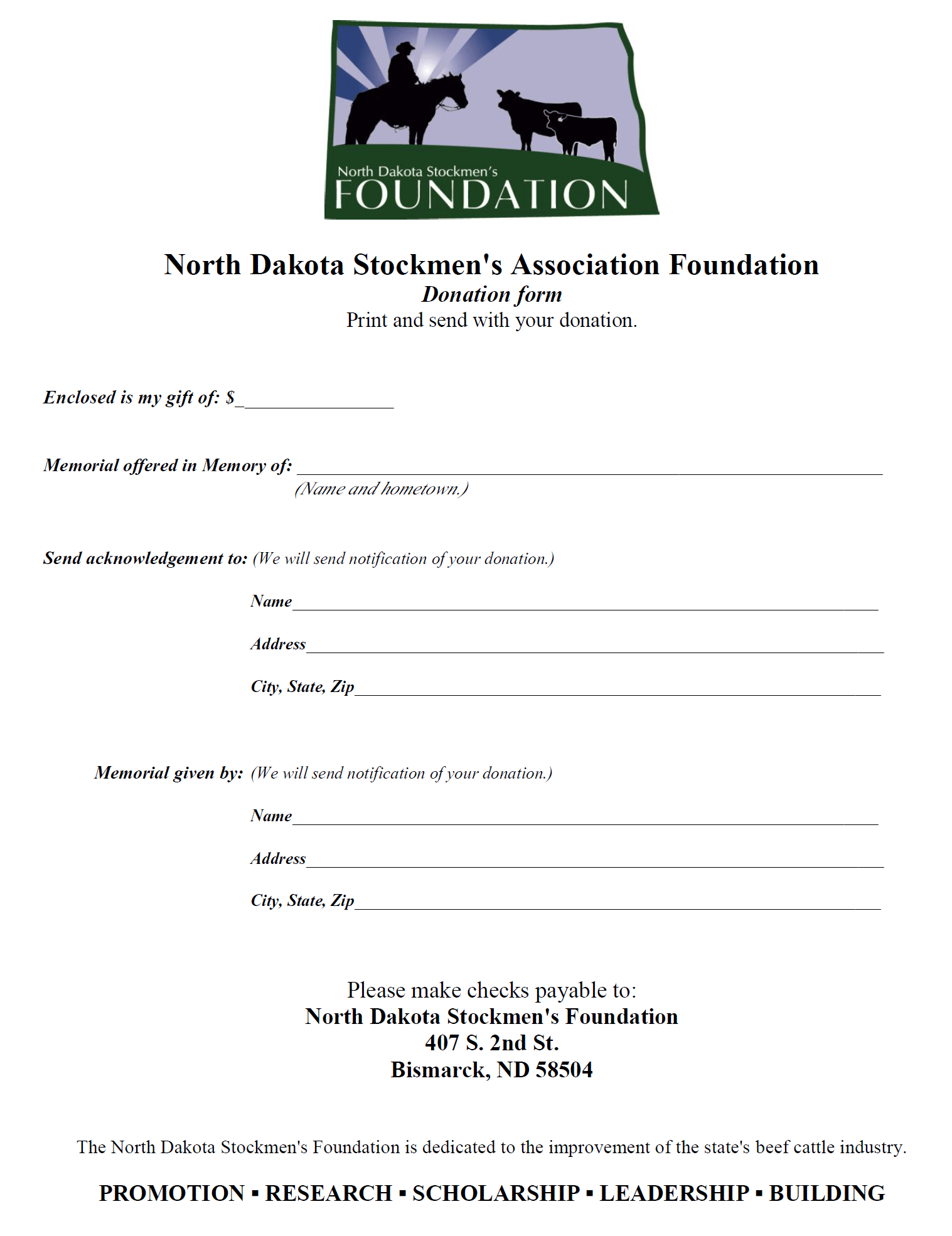 North Dakota Stockmen's Association Building & Memorial fund