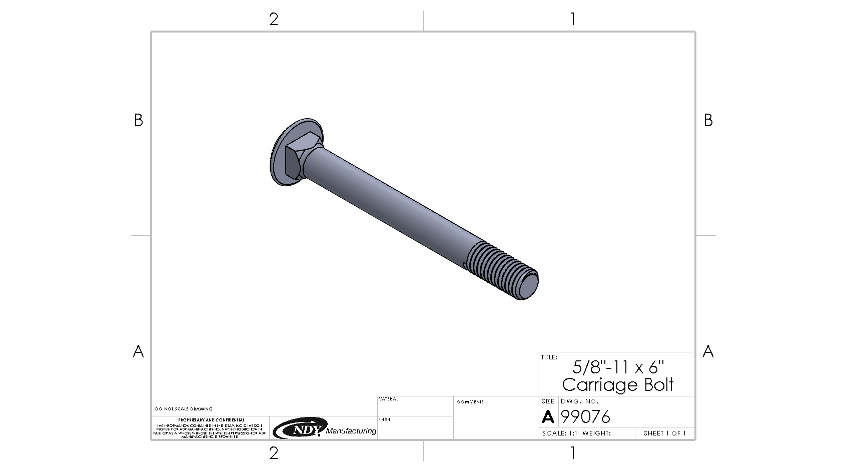 5/8"-11 x 6" Carriage Bolt - NDY Manufacturing