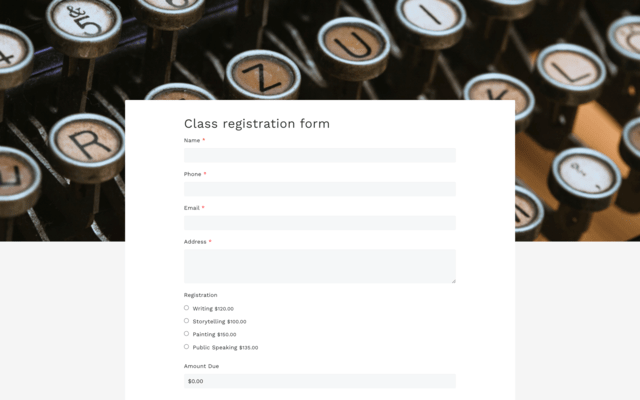 Class registration form template for Google Forms
